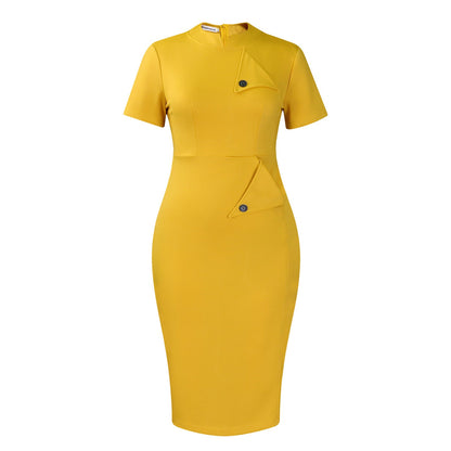 Elegant Ol Style Short Sleeve Pencil Dress In Yellow