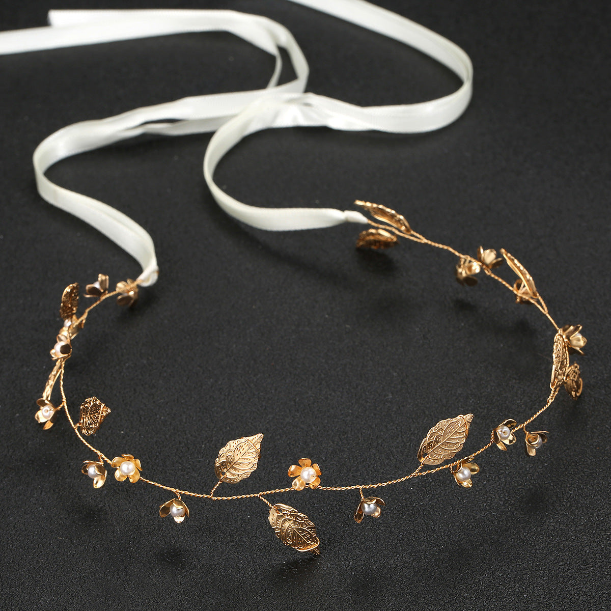 Gold Leaf Flower Bridal Headband Handmade Alloy Hairband