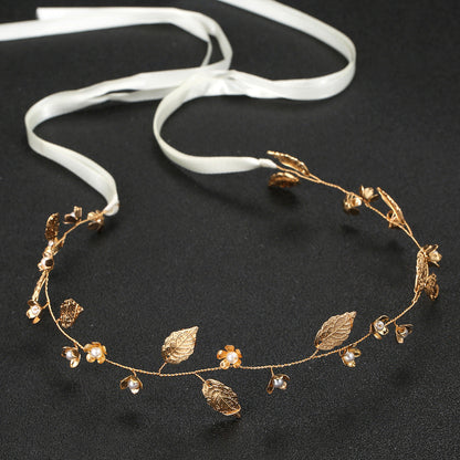 Gold Leaf Flower Bridal Headband Handmade Alloy Hairband
