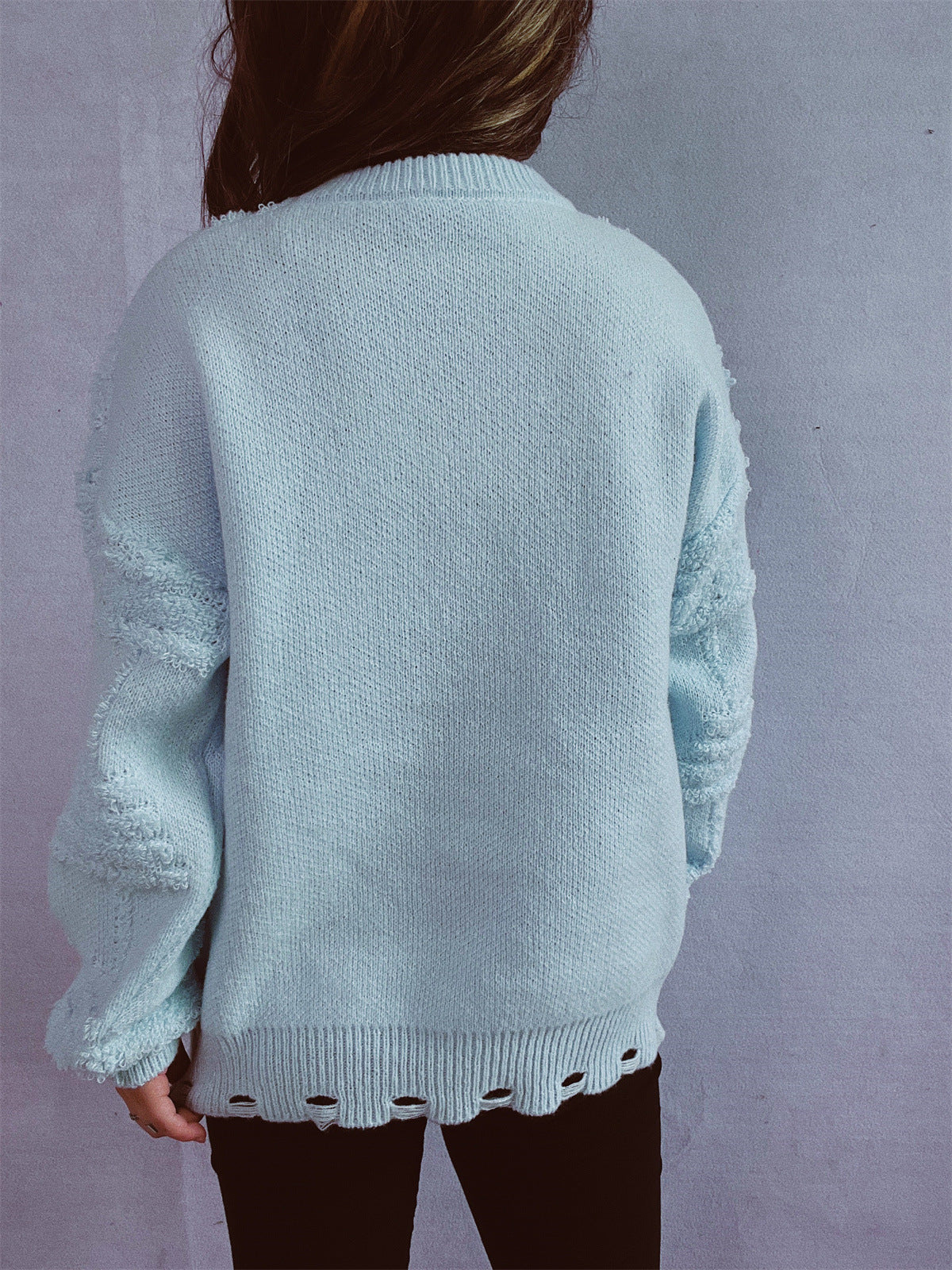 Solid Color Crew Neck Pearl Christmas Sweater