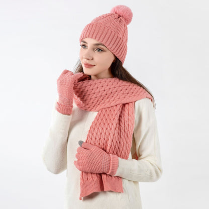 Warm Knit Beanie Scarf Gloves Set