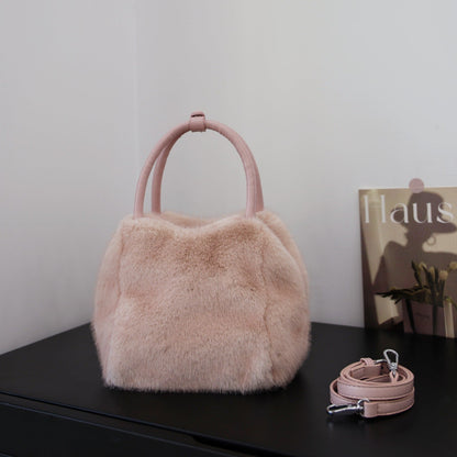 Minimalist Solid Color Fluffy Fuzzy Handbag