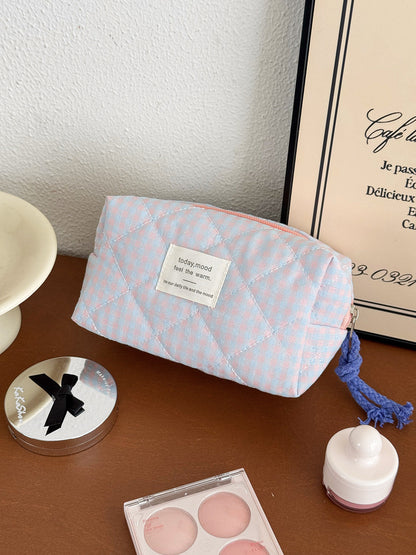Color Block Plaid Makeup Bag Stylish Quilted Storage Organizer