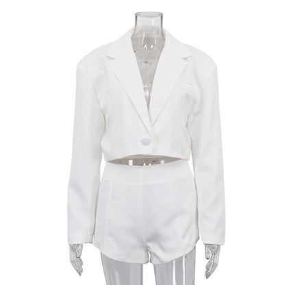 Women's Stylish Commuter Blazer Set With High-Waisted Shorts