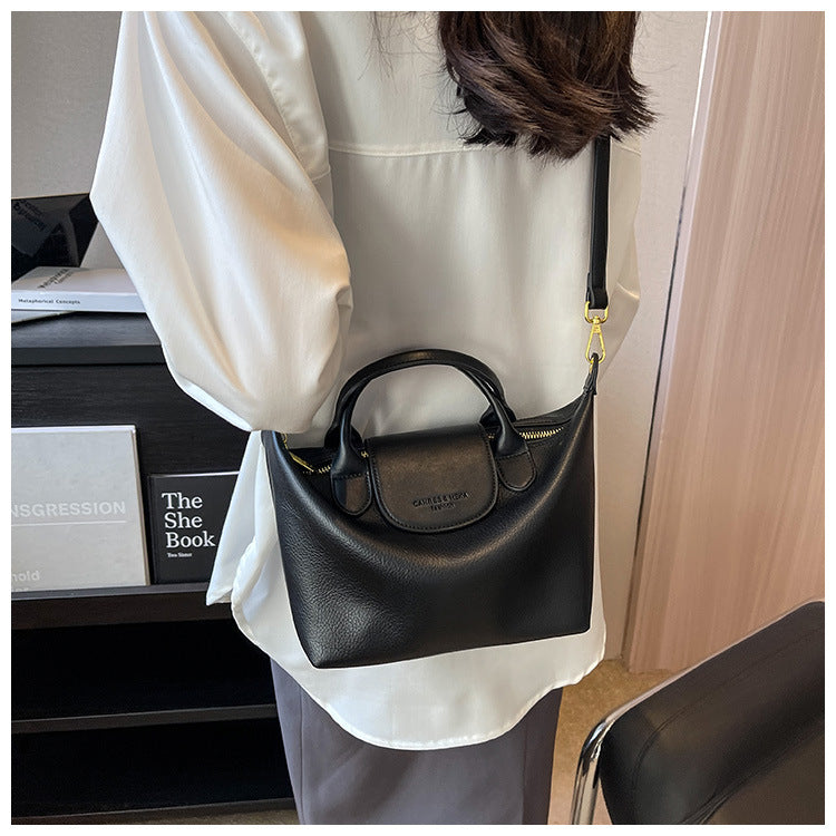 Minimalist Leather Top Handle Shoulder Bucket Bag