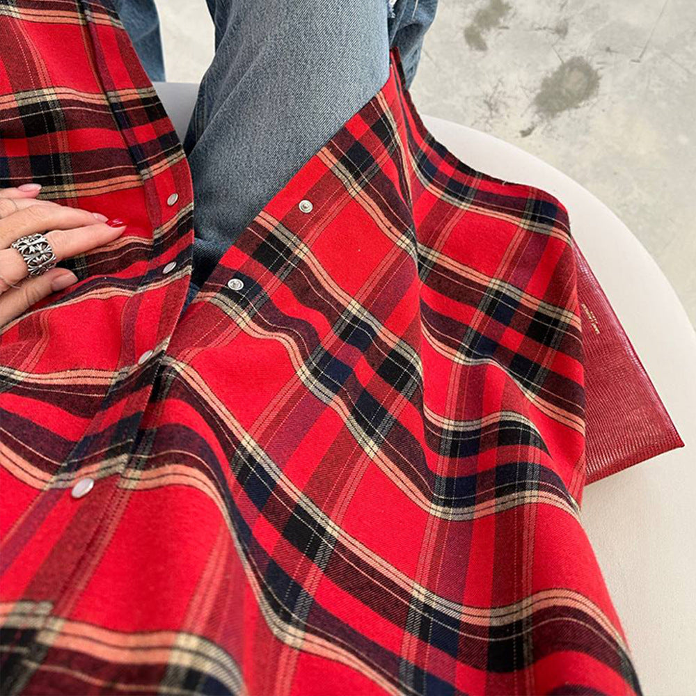 Vintage Plaid Loose Lapel Collar Top