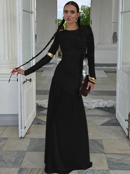 Trendy Casual Long Sleeve Dress Elegant Round Neck