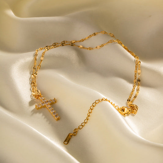 Vintage Rhinestone Cross Pendant Necklace