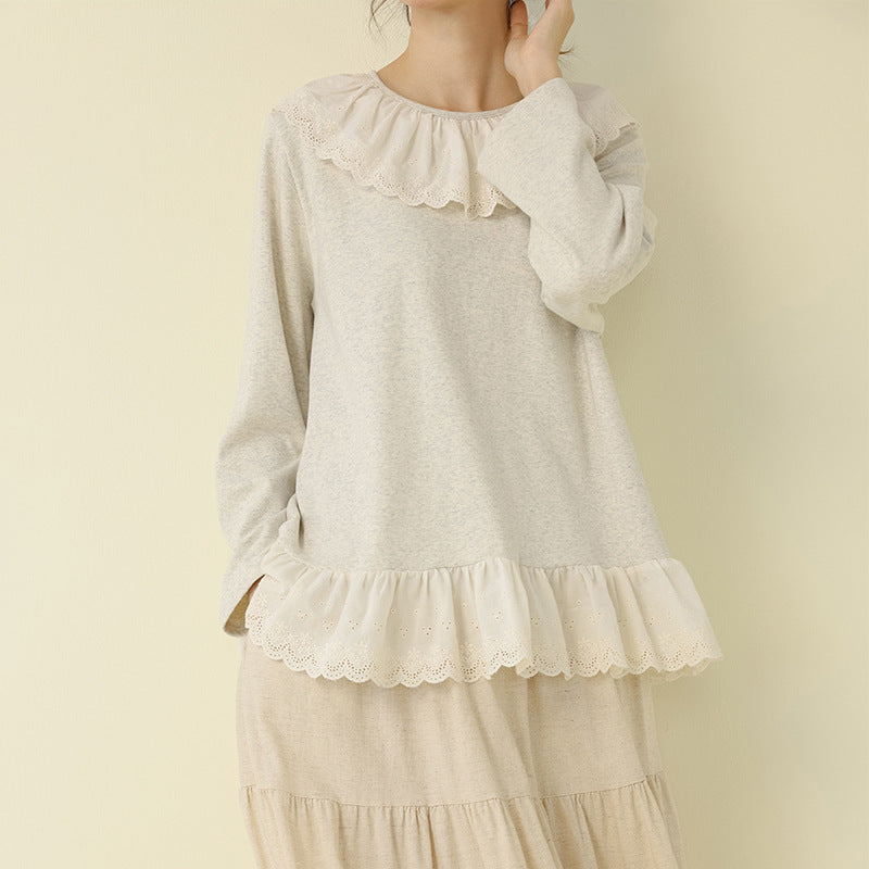 Embroidered Lace Trim Knit Sweater Casual Loose Top