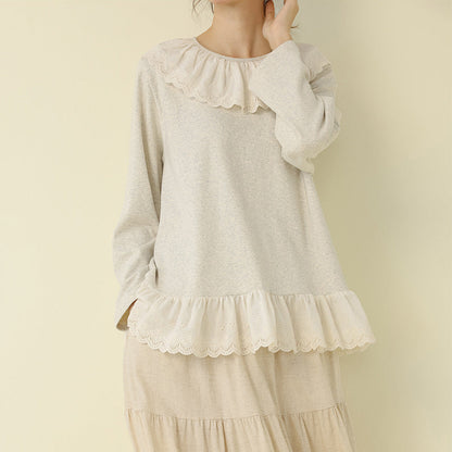 Embroidered Lace Trim Knit Sweater Casual Loose Top
