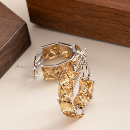 Geometric Crystal Zircon Earrings Stylish Elegant Accessory