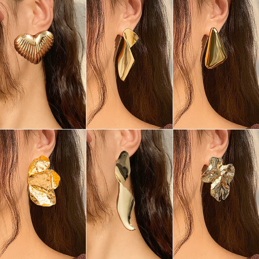 Geometric Heart Shaped Metal Foldable Earrings For Women