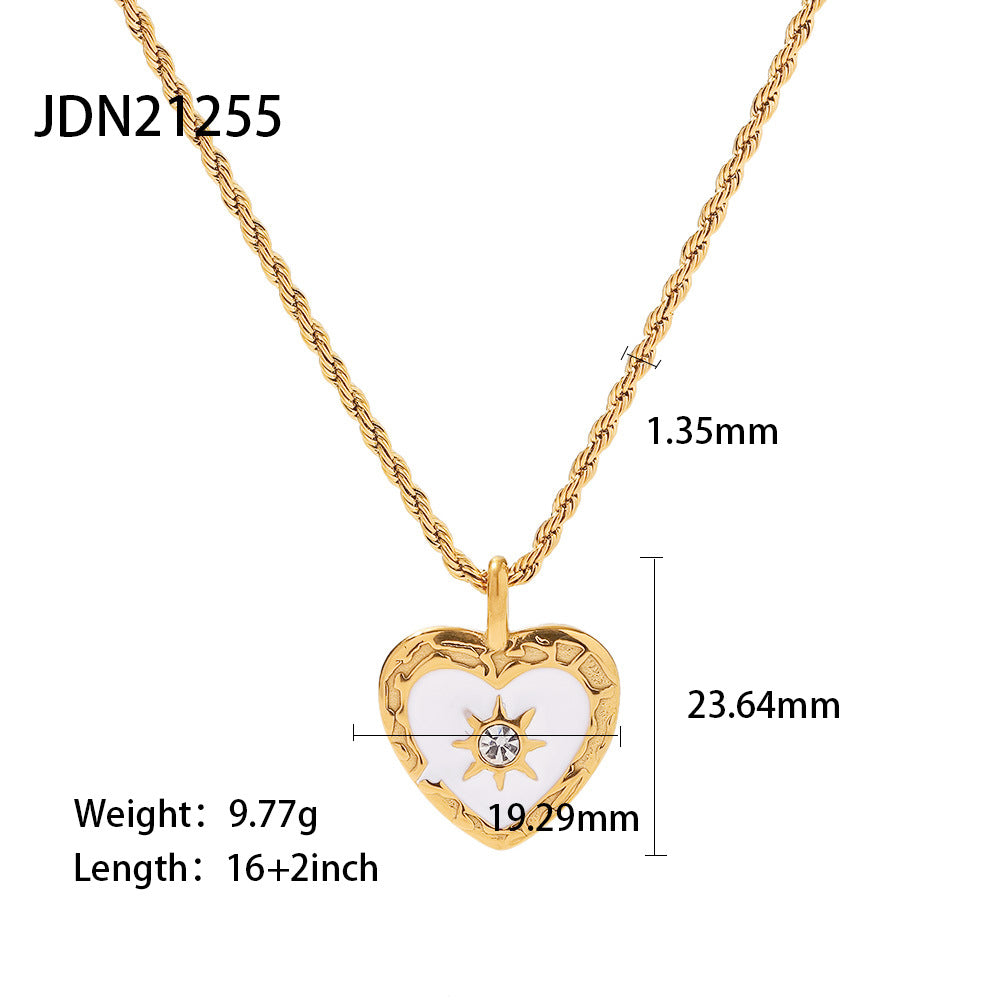 Stainless Steel Heart Zircon Pendant Necklace
