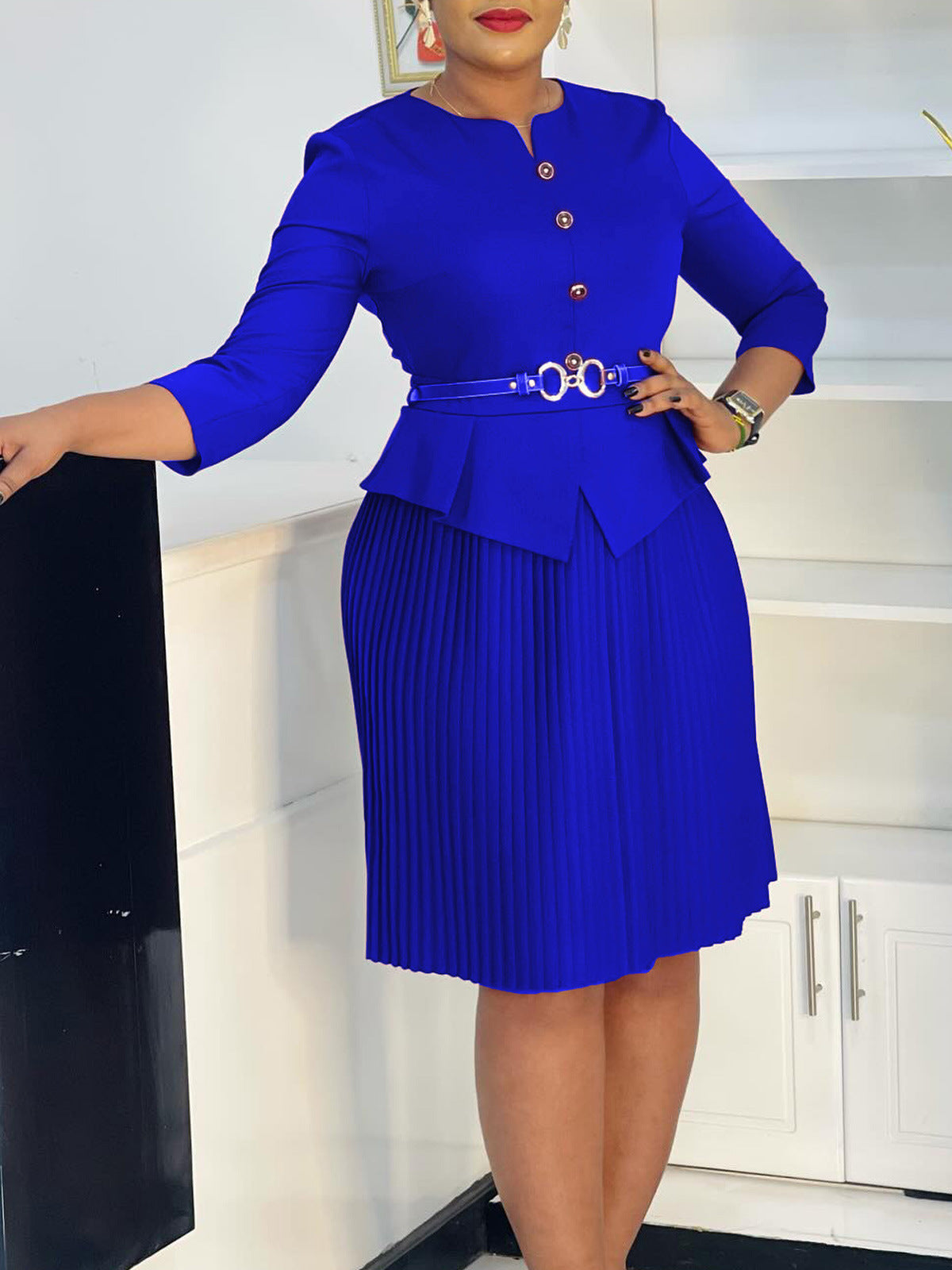 Elegant A-Line Knit Dress With Belt For Women