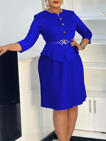 Elegant A-Line Knit Dress With Belt For Women