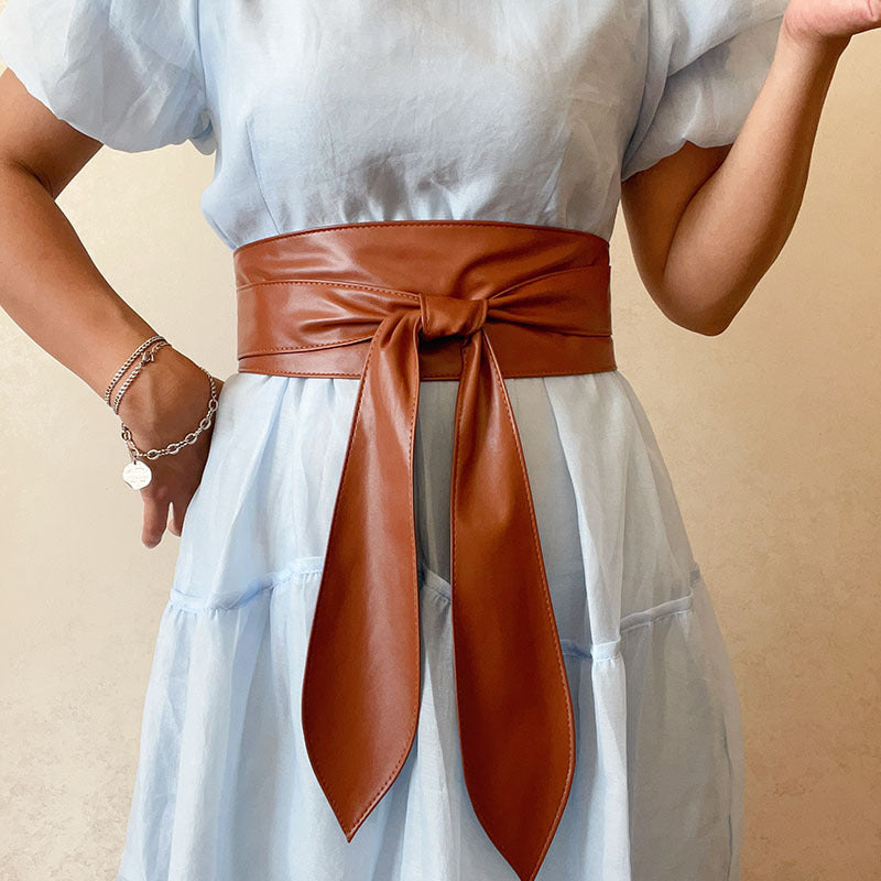 Trendy Wrap Wide Cinch PU Obi Belt