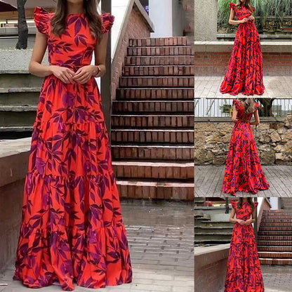Floral Print Ruffle Sleeve Maxi Dress Elegant Everyday Wear