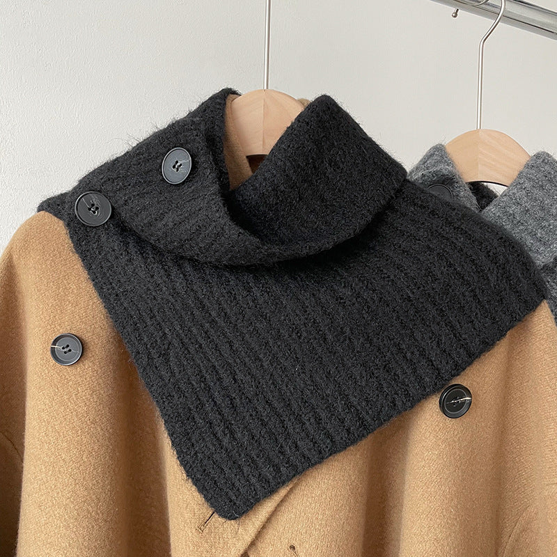 High Collar Button Down Simple Knit Scarve