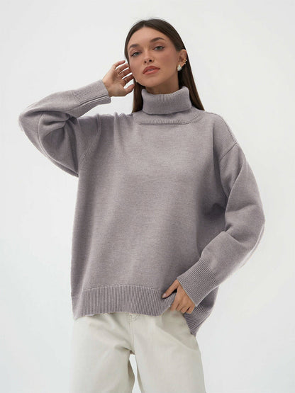High Neck Solid Sweater for Women Cozy Casual Pullover