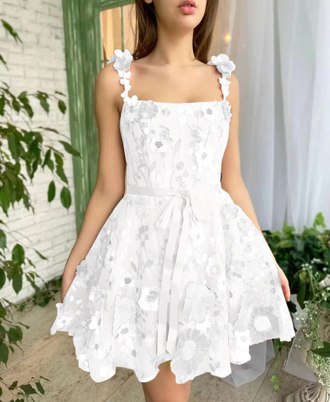 Women'S 3D Flower Embroidery Wrapped Hip Sexy Dress