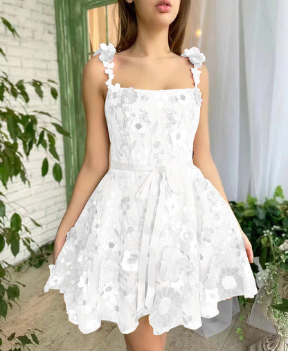 Women'S 3D Flower Embroidery Wrapped Hip Sexy Dress
