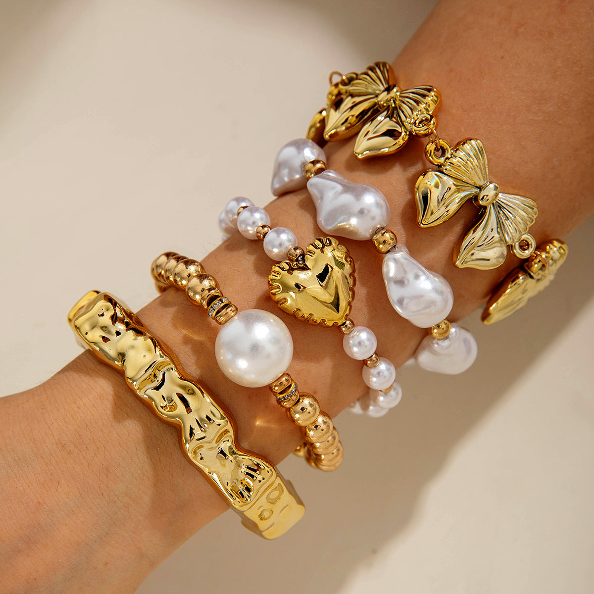 Layered Geometric Statement Cuff Bracelet Set