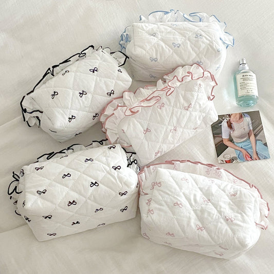 Flounce Bow Print Sweet Make Up Bag