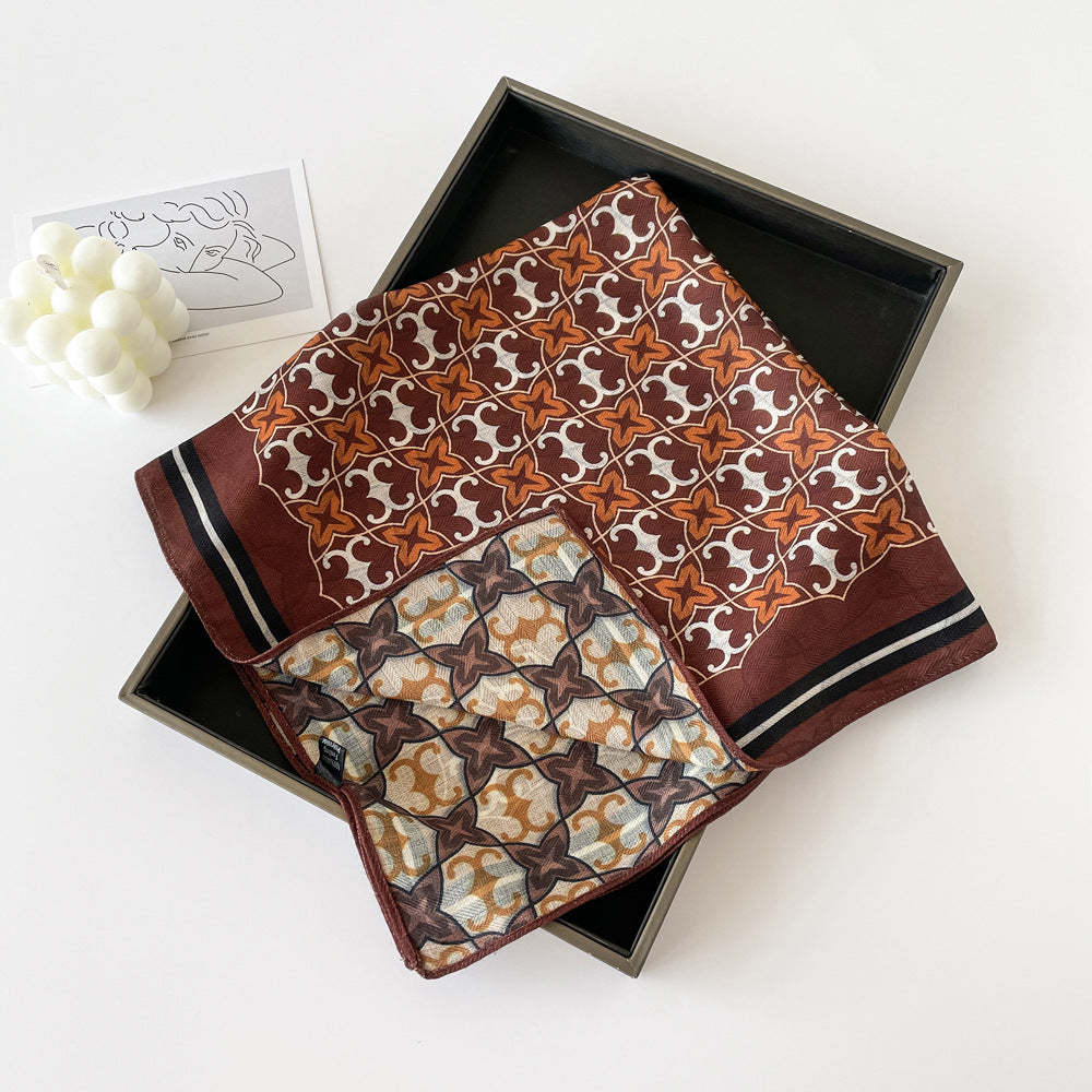 Elegant Flower Print Long Satin Scarf