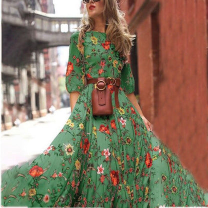 Bohemian Style Printed Chiffon Maxi Dress For Women