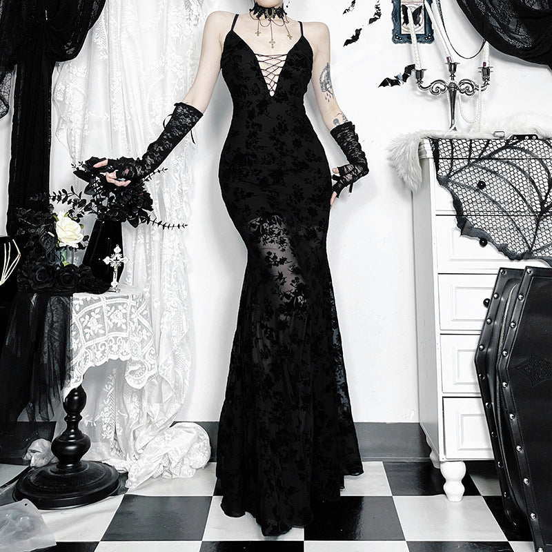 Gothic Lace Maxi Dress Stylish Slip Dress