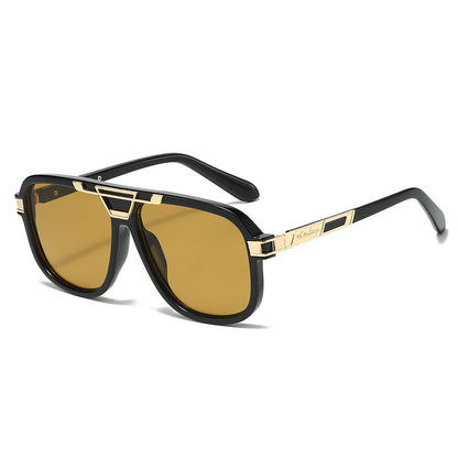 Trendy Retro Double Bridge Pilot Sunglasses Square Frame for Men