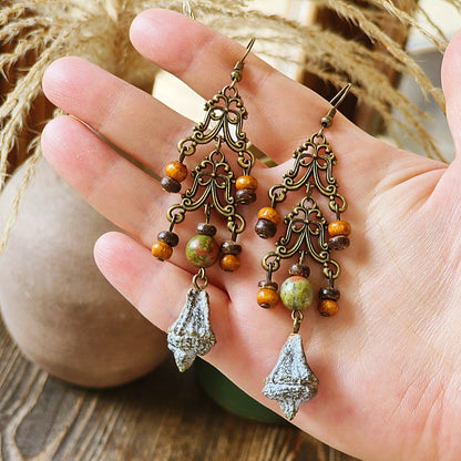 Vintage-Inspired Bohemian Hollow Bead Earrings with Natural Dried Fruits