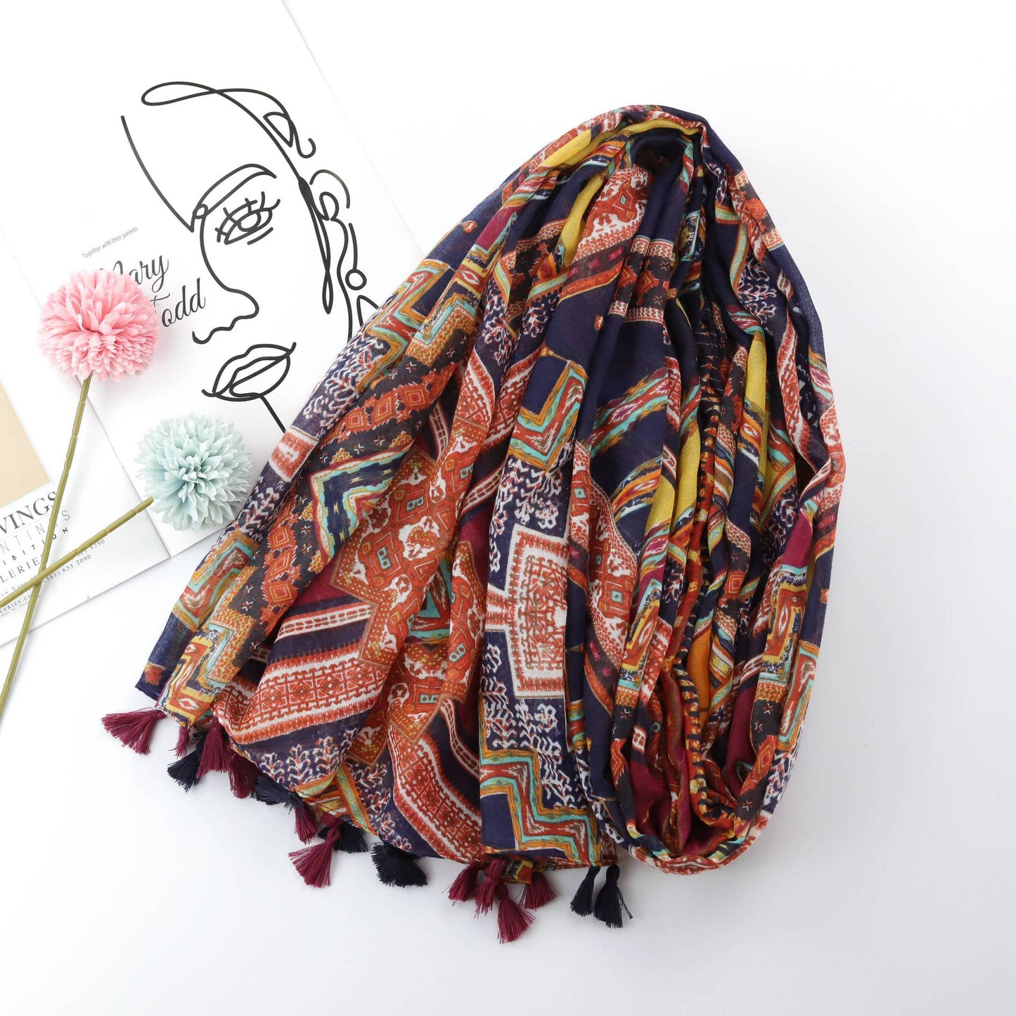 Spring And Summer National Totem Printing Long Scarf Encryption Bali Yarn Scarf Ladies Travel Sunscreen Towel