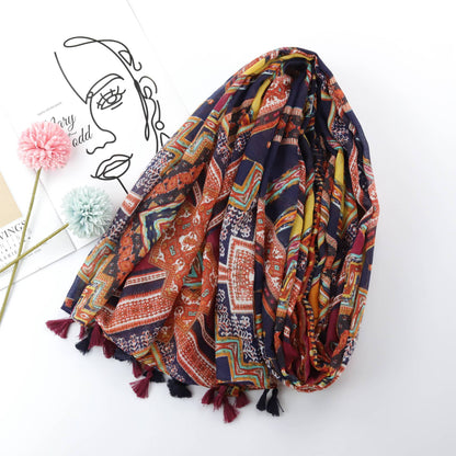Spring And Summer National Totem Printing Long Scarf Encryption Bali Yarn Scarf Ladies Travel Sunscreen Towel