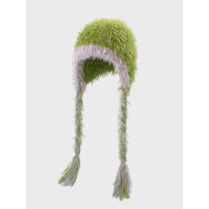 Winter Fuzzy Long Braided Ear Flaps Beanie Hat