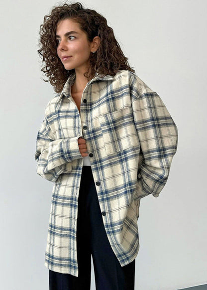 Oversized Plaid Shirt Jacket In Soft Fabric