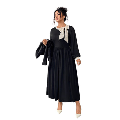 Color Block Bow Accent Midi Dress for Women