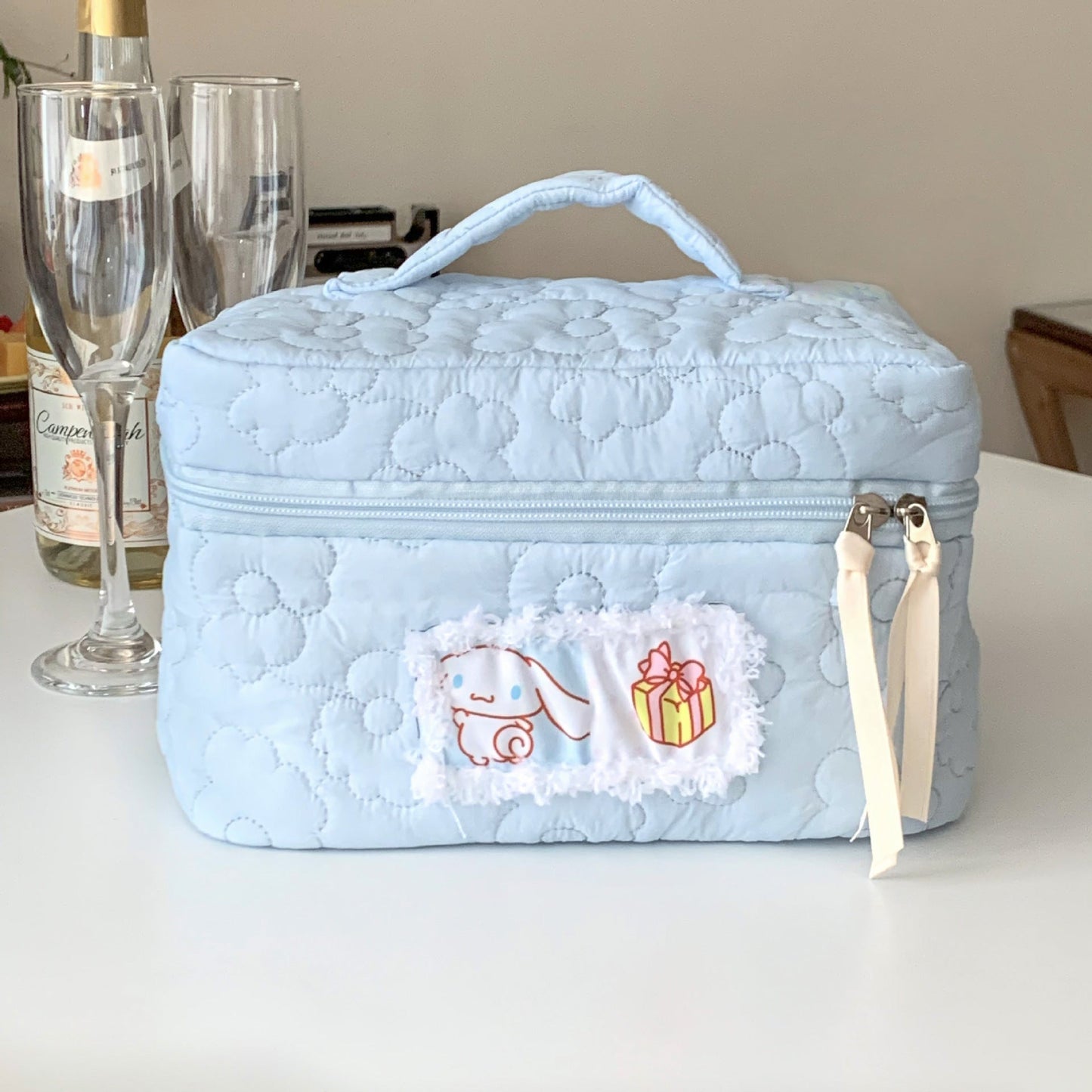 Quilted Patch Cosmetic Bag Cute Portable Large Capacity Bag