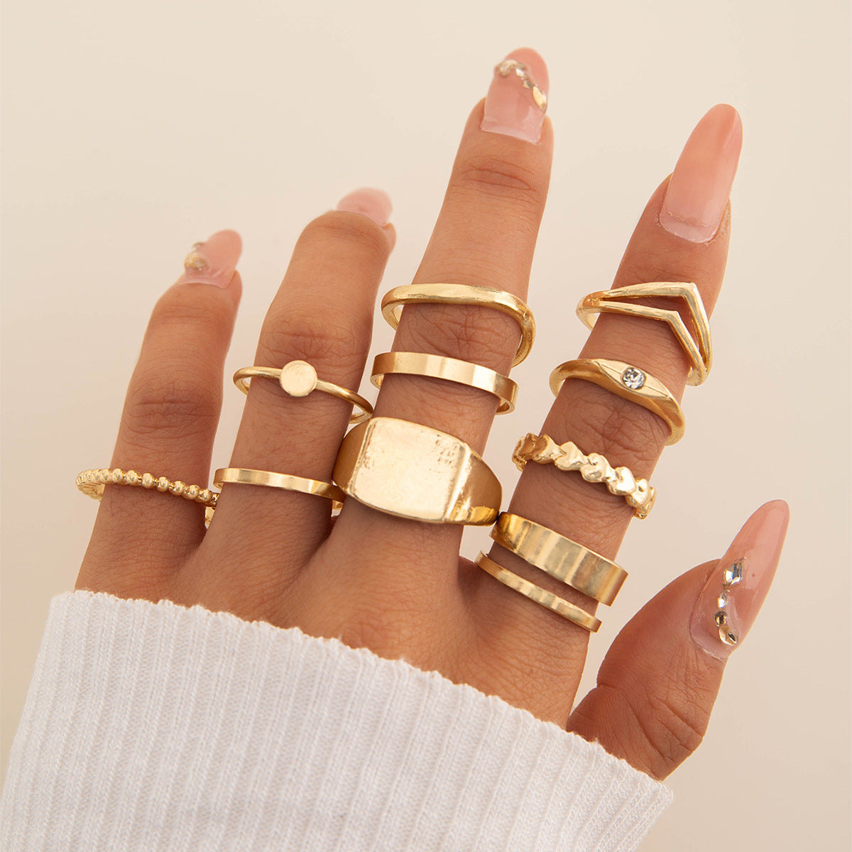 Trendy Vintage Statement Geometric Open Joint Ring Set