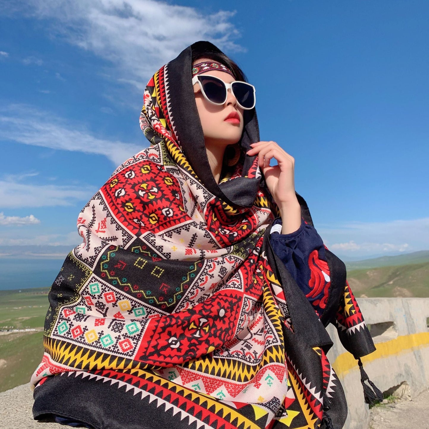 Sunscreen Women'S Summer Thin Tibetan Super Scarf Ethnic Wind Scarf Beach Towel