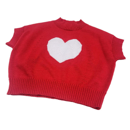 Simple Knit Heart Short Sleeve Sweater