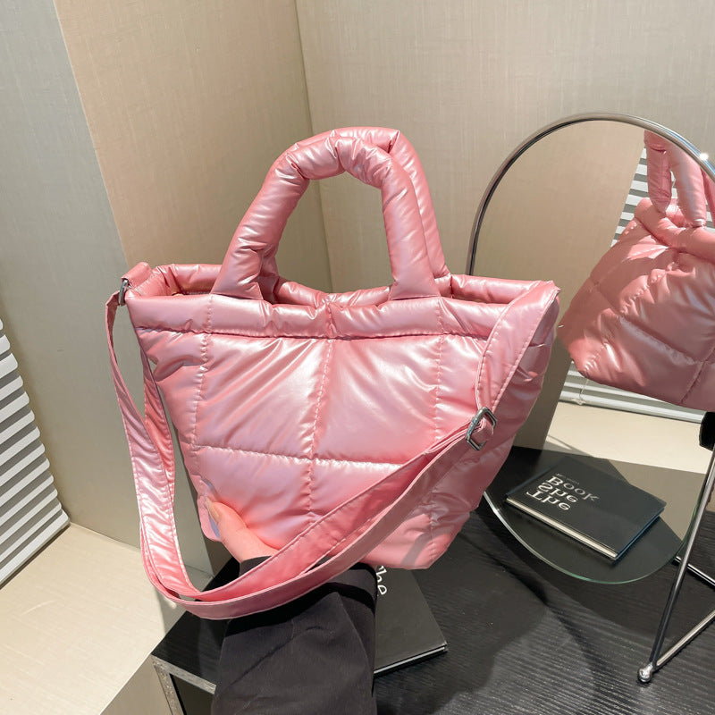 Trendy Nylon Bucket Bag Glossy Finish Casual Style