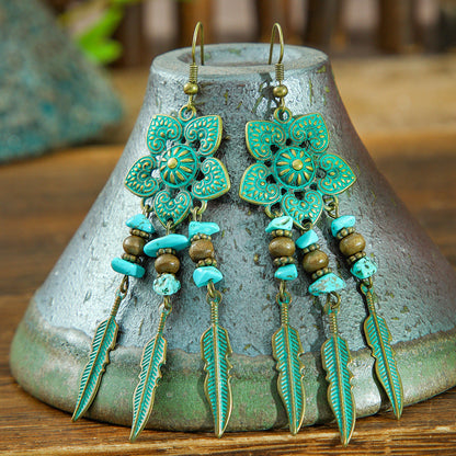 Fashionable Retro Round Flower Drop Earrings for Women