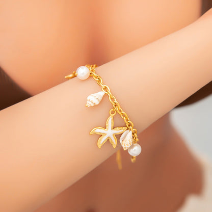 Stainless Steel Pearl Bracelet Trendy Ocean Vacation Jewelry