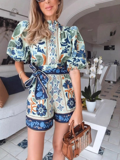 Floral Print Tie-Front Bohemian Jumpsuit for Women