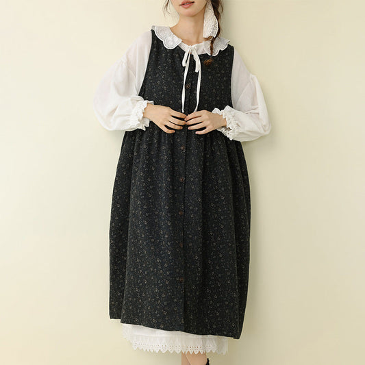 Vintage Floral Print Loose Maxi Dress