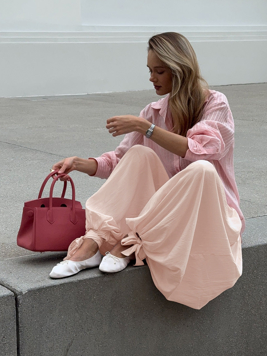 Wide-Leg Lantern Pants for Women with Tie Waist Casual Style