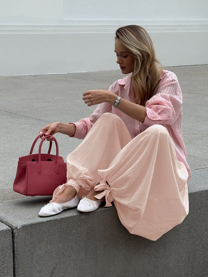Wide-Leg Lantern Pants for Women with Tie Waist Casual Style
