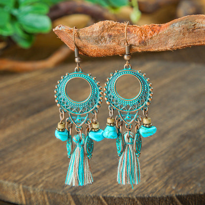 Vintage Geometric Turquoise Drop Earrings Statement Jewelry