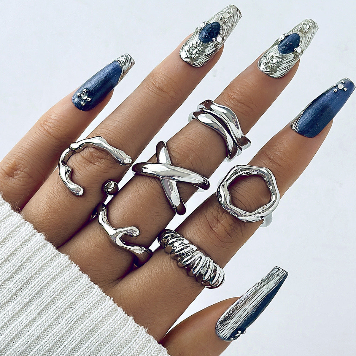 Trendy Vintage Statement Geometric Open Joint Ring Set